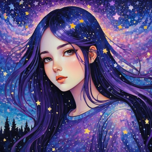 fairy galaxy,starry,galaxy,colorful stars,falling stars,starry sky,starlight,constellation,starry night,stars,zodiac sign libra,night stars,falling star,constellations,mystical portrait of a girl,the stars,fireflies,la violetta,universe,stars and moon,Conceptual Art,Daily,Daily 31
