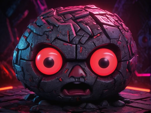 stone ball,insect ball,3d render,3d model,lava balls,cycle ball,daruma,cinema 4d,neon pumpkin lantern,piñata,molten,calabaza,orb,stone background,skull statue,spirit ball,bowling ball,surprised,three eyed monster,halloween pumpkin,Conceptual Art,Sci-Fi,Sci-Fi 27