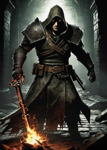 hooded man,massively multiplayer online role-playing game,doctor doom,dodge warlock,prejmer,assassin,blacksmith,hooded,grimm reaper,templar,collectible card game,heroic fantasy,quarterstaff,undead warlock,iron mask hero,the wanderer,magistrate,flickering flame,assassins,candlemaker,Illustration,Realistic Fantasy,Realistic Fantasy 29