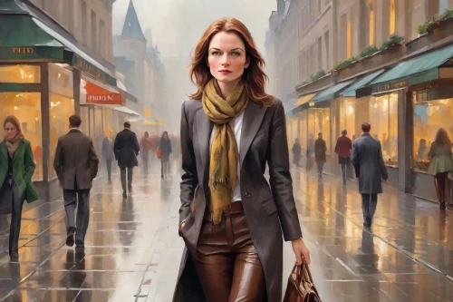 woman walking,girl walking away,pedestrian,a pedestrian,woman shopping,girl in a long,woman at cafe,oil painting on canvas,the girl at the station,city ​​portrait,oil painting,world digital painting,walking in the rain,woman in menswear,woman thinking,art painting,shopper,woman with ice-cream,overcoat,travel woman,Digital Art,Impressionism