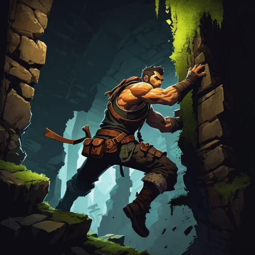 game illustration,cave man,chasm,barbarian,game art,ravine,dungeon,dungeons,miner,cave tour,adventurer,stone age,action-adventure game,he-man,pit cave,android game,mountain guide,game drawing,blacksmith,fjord,Conceptual Art,Fantasy,Fantasy 10