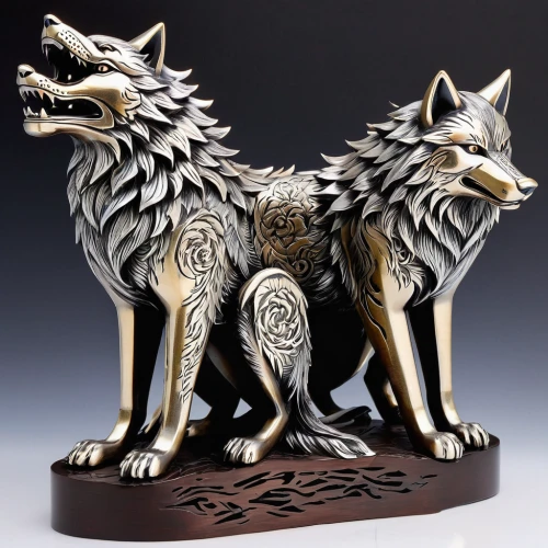 wolf couple,two wolves,wolves,wood carving,canis lupus,howling wolf,carved wood,constellation wolf,canidae,animal figure,allies sculpture,silver lacquer,gray wolf,wolf,silversmith,wood art,incense burner,tervuren,heraldic animal,huskies,Illustration,Japanese style,Japanese Style 04