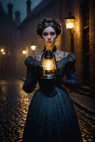 victorian lady,gas lamp,victorian style,girl in a historic way,candlemaker,lamplighter,the victorian era,victorian fashion,vintage lantern,light of night,gas light,the girl in nightie,victorian,illuminated lantern,gothic portrait,mystical portrait of a girl,lady of the night,oil lamp,romantic portrait,nightlight,Art,Artistic Painting,Artistic Painting 08