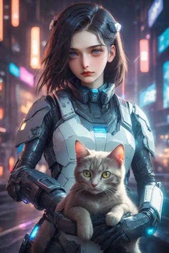 cyberpunk,symetra,ritriver and the cat,cat,kat,cat mom,cat sparrow,cat vector,io,cat child,nova,shepard,cg artwork,samara,two cats,sci fiction illustration,cat warrior,cat image,game art,scifi,Photography,Realistic