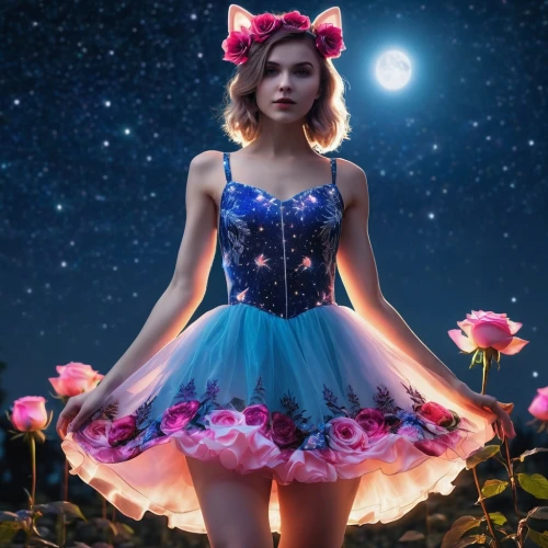 blue moon rose,sky rose,wonderland,flower fairy,alice in wonderland,alice,cosmos,rosa 'the fairy,rosa ' the fairy,photoshop manipulation,cosmic flower,lily-rose melody depp,doll dress,star flower,horoscope libra,fairy galaxy,flowers celestial,image manipulation,digital compositing,photo manipulation,Photography,General,Realistic