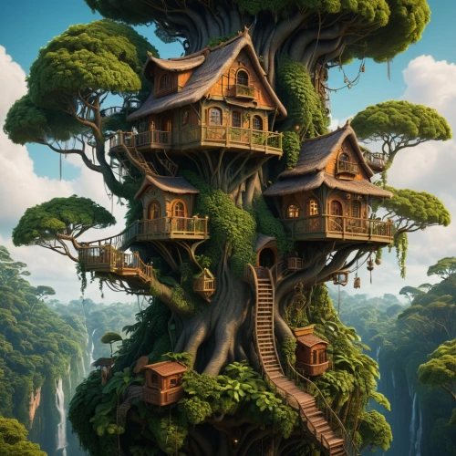 tree house,tree house hotel,treehouse,house in the forest,crooked house,fairy house,treetop,hanging houses,dragon tree,bird house,celtic tree,tree top,wooden house,tree's nest,little house,home landscape,timber house,tree tops,rapunzel,fairy chimney,Photography,General,Cinematic