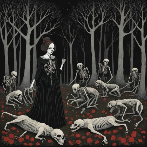 dance of death,danse macabre,gothic woman,gothic portrait,dark art,murder of crows,burial ground,the witch,blood hound,crow queen,dark gothic mood,seven sorrows,goth woman,purgatory,red riding hood,girl with dog,the black sheep,macabre,gothic,rosarium,Illustration,Abstract Fantasy,Abstract Fantasy 05