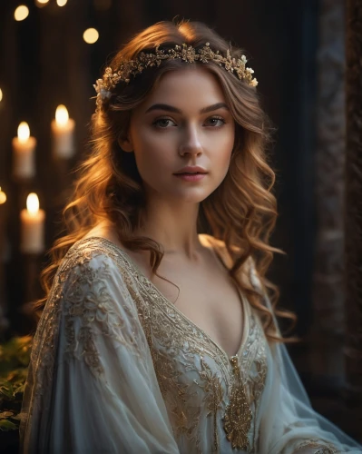 romantic portrait,jessamine,angelica,romantic look,cinderella,celtic queen,white rose snow queen,mystical portrait of a girl,celtic woman,diadem,bridal jewelry,enchanting,accolade,fantasy portrait,golden crown,fairy queen,bridal clothing,gold crown,bridal,young woman,Photography,General,Fantasy