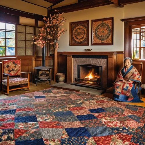 rug,family room,quilt barn,fire place,buffalo plaid red moose,spanish tile,ceramic floor tile,fireplaces,hardwood floors,new england style house,great room,rug pad,sitting room,alpine style,home interior,country cottage,warm and cozy,buffalo plaid caravan,japanese-style room,carpet,Photography,General,Realistic