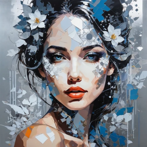 girl in flowers,blue petals,flower painting,forget-me-not,falling flowers,boho art,flower girl,forget-me-nots,beautiful girl with flowers,forget me not,white blossom,flower art,girl in a wreath,scattered flowers,mystical portrait of a girl,art painting,blue hydrangea,blue flowers,flora,jasmine blue,Conceptual Art,Oil color,Oil Color 07