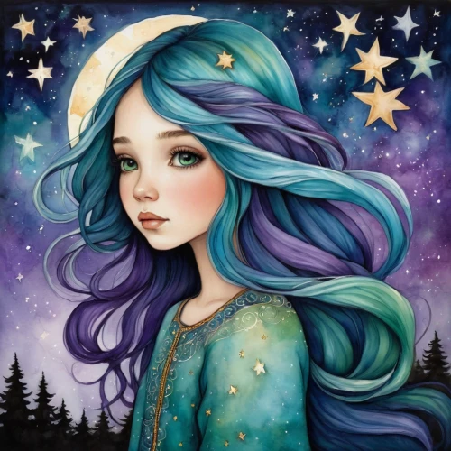 fairy galaxy,starry sky,starry,falling star,fantasy portrait,zodiac sign libra,falling stars,virgo,starlight,mermaid background,mystical portrait of a girl,faery,constellation,constellation unicorn,star sign,zodiac sign gemini,stars and moon,colorful stars,faerie,constellations,Conceptual Art,Daily,Daily 34