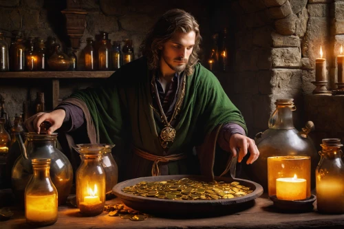 candlemaker,candlemas,the abbot of olib,mystic light food photography,apothecary,biblical narrative characters,alchemy,holy supper,digital compositing,cookery,irish meal,the pied piper of hamelin,grana padano,christ feast,hobbiton,golden candlestick,tinsmith,eucharist,medieval hourglass,cooking oil,Illustration,Paper based,Paper Based 06