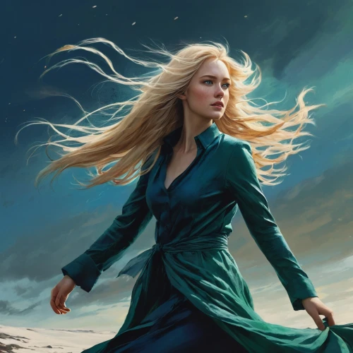 the wind from the sea,sprint woman,little girl in wind,sci fiction illustration,wind wave,girl on the dune,elsa,fantasy portrait,heroic fantasy,wind,flying girl,windy,fantasy woman,queen of liberty,cg artwork,the blonde in the river,the enchantress,fantasy picture,ear of the wind,wind warrior,Conceptual Art,Fantasy,Fantasy 12