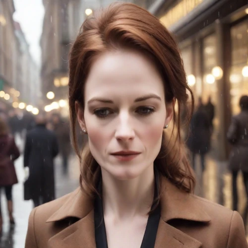 woman in menswear,overcoat,british actress,manhattan,businesswoman,vesper,head woman,business woman,porcelain doll,queen anne,spy visual,clary,tilda,black coat,video scene,woman holding a smartphone,redhead doll,redheaded,a woman,woman,Photography,Cinematic
