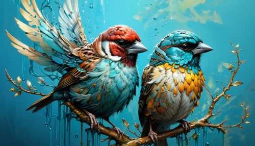 bird couple,bird painting,colorful birds,couple macaw,tropical birds,parrot couple,parrots,songbirds,wild birds,budgies,water birds,birds,passerine parrots,sea birds,blue and gold macaw,birds on a branch,macaws blue gold,birds with heart,crying birds,the birds,Illustration,Abstract Fantasy,Abstract Fantasy 13