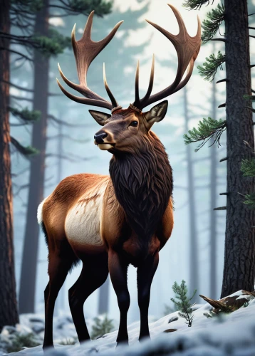 elk,deer illustration,winter deer,manchurian stag,european deer,male deer,whitetail,antler velvet,buffalo plaid antlers,rudolph,pere davids male deer,rudolf,elk bull,pere davids deer,red deer,reindeer from santa claus,glowing antlers,forest animal,whitetail buck,christmas deer,Conceptual Art,Fantasy,Fantasy 06