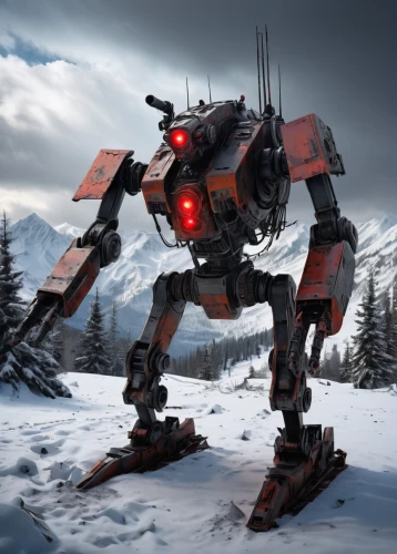 military robot,mech,mecha,minibot,robot combat,bot,tau,bolt-004,war machine,robotics,mountain vesper,dreadnought,evangelion mech unit 02,evangelion evolution unit-02y,exoskeleton,snowshoe,digital compositing,bot icon,all-terrain vehicle,at-at,Illustration,American Style,American Style 02