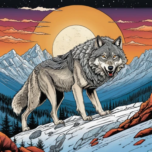 howling wolf,canis lupus,wolves,constellation wolf,wolf,two wolves,gray wolf,wolf's milk,howl,wolf hunting,wolfdog,digital illustration,dog illustration,cd cover,wolf down,cover,werewolves,canis lupus tundrarum,the wolf pit,canidae,Illustration,American Style,American Style 13
