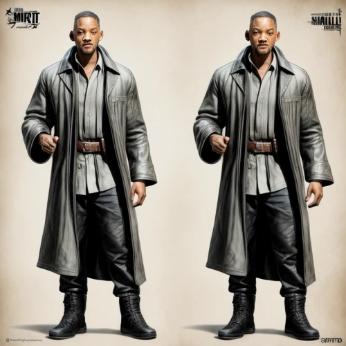 luther,lando,overcoat,luther burger,chimney sweeper,trench coat,frock coat,concept art,a black man on a suit,imperial coat,costume design,martial arts uniform,clone jesionolistny,collectible action figures,actionfigure,the sandpiper general,action figure,darryl,old coat,gunfighter