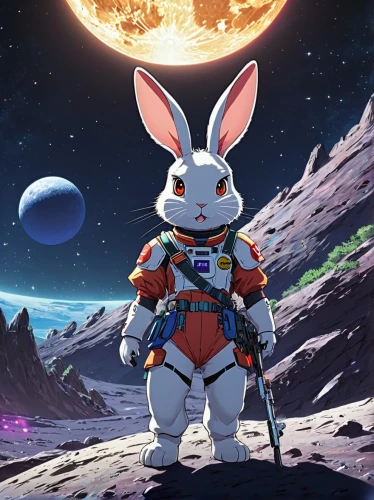 thumper,space-suit,gundam,gray hare,spacesuit,white bunny,violinist violinist of the moon,bunny,emperor of space,astronaut,baymax,bb-8,evangelion eva 00 unit,cg artwork,easter banner,space suit,rabbit,jack rabbit,lunar,eva unit-08,Illustration,Japanese style,Japanese Style 03