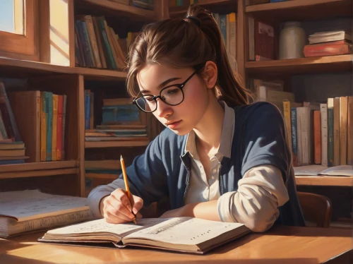 girl studying,librarian,study,bookworm,scholar,tutor,sci fiction illustration,digital painting,academic,reading,reading glasses,author,writing-book,girl drawing,girl portrait,study room,artist portrait,tutoring,child with a book,student,Conceptual Art,Daily,Daily 05