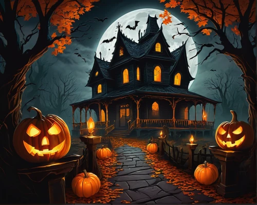 halloween background,halloween illustration,halloween wallpaper,halloween poster,halloween scene,witch's house,the haunted house,witch house,haunted house,halloween and horror,halloween icons,halloween pumpkin gifts,halloween border,halloween vector character,halloween night,jack-o-lanterns,jack-o'-lanterns,halloweenchallenge,jack o lantern,jack o'lantern,Illustration,Realistic Fantasy,Realistic Fantasy 03