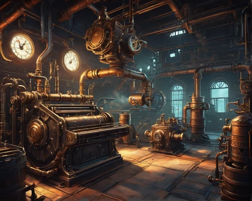 clockmaker,steampunk gears,steampunk,apothecary,engine room,distillation,the boiler room,watchmaker,metallurgy,ornate room,steam engine,tinsmith,antiquariat,heavy water factory,scientific instrument,pumping station,candlemaker,alchemy,victorian kitchen,machinery,Illustration,Japanese style,Japanese Style 06