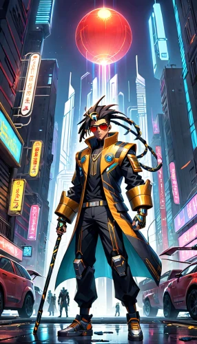 kryptarum-the bumble bee,game illustration,cyberpunk,sci fiction illustration,cg artwork,bumblebee,game art,cybernetics,cyber,samurai,wuhan''s virus,yellow jacket,nova,concept art,samurai fighter,swordsman,background image,shinobi,mobile video game vector background,transistor,Anime,Anime,General