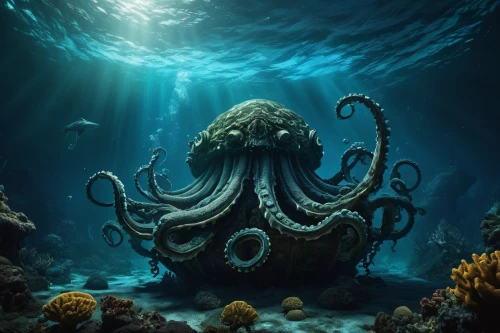 kraken,under sea,deep sea,octopus,undersea,cephalopod,calamari,god of the sea,fun octopus,the bottom of the sea,nautilus,deep sea nautilus,octopus tentacles,bottom of the sea,cephalopods,underwater background,under the sea,underwater world,sea animal,sea god,Photography,Artistic Photography,Artistic Photography 10