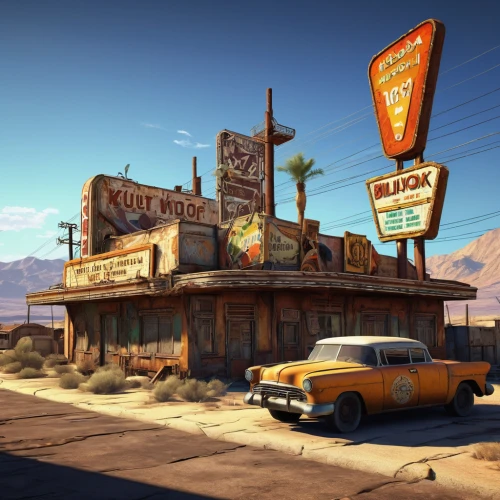 route 66,route66,wild west hotel,pioneertown,barstow,retro diner,drive in restaurant,car hop,bonneville,mojave,holiday motel,fallout4,auto repair shop,motel,street canyon,wild west,wasteland,soda shop,fallout,high desert,Art,Classical Oil Painting,Classical Oil Painting 27