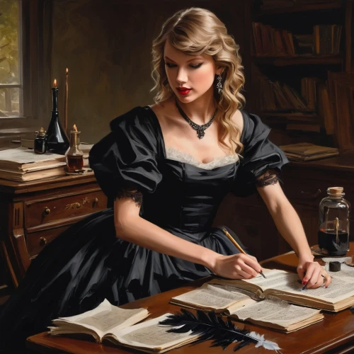 girl studying,blonde woman reading a newspaper,scholar,oil painting,meticulous painting,romantic portrait,women's novels,art painting,girl in a historic way,oil painting on canvas,librarian,author,italian painter,girl at the computer,painting technique,emile vernon,a charming woman,seamstress,writing-book,portrait of a girl,Conceptual Art,Oil color,Oil Color 06