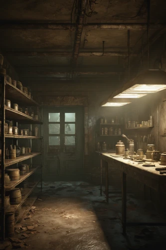 apothecary,the morgue,pantry,the kitchen,butcher shop,chemical laboratory,victorian kitchen,bakery,kitchen,kitchen shop,laboratory,dark cabinetry,kitchen interior,penumbra,fallout shelter,laboratory oven,candlemaker,pharmacy,cold room,chefs kitchen,Photography,General,Cinematic