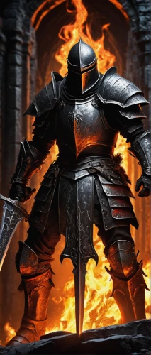 blacksmith,fire background,massively multiplayer online role-playing game,castleguard,dane axe,crusader,iron mask hero,templar,paladin,burning torch,knight armor,armored,knight festival,hearth,thermal lance,fire master,molten,destroy,smouldering torches,collectible card game,Conceptual Art,Fantasy,Fantasy 10