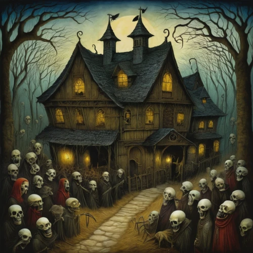 the haunted house,haunted house,witch's house,witch house,halloween illustration,halloween scene,halloween poster,creepy house,halloween and horror,haunted castle,halloween ghosts,danse macabre,houses clipart,ghost castle,halloween background,the gingerbread house,halloween night,the threshold of the house,halloweenkuerbis,halloween,Illustration,Abstract Fantasy,Abstract Fantasy 09