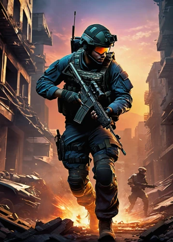 ballistic vest,mobile video game vector background,swat,shooter game,fuze,game illustration,edit icon,special forces,mercenary,lost in war,twitch logo,warsaw uprising,submachine gun,combat medic,android game,infantry,grenadier,gi,battlefield,dusk background,Conceptual Art,Sci-Fi,Sci-Fi 22