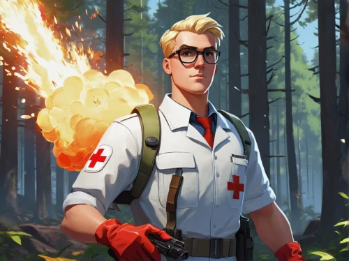 medic,pyro,fire master,propane,pyrogames,combat medic,scout,firefighter,lady medic,fire marshal,fire background,fire fighter,biologist,pine,fireman,engineer,postman,tree torch,firebrat,janitor,Conceptual Art,Daily,Daily 31