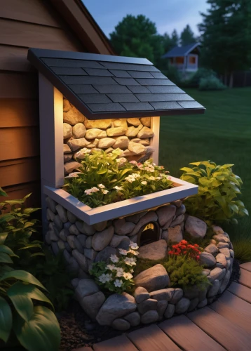 landscape lighting,3d rendering,japanese garden ornament,stone bench,landscaping,stone lamp,garden bench,3d render,stone oven,home landscape,render,3d rendered,stone wall,mountain stone edge,natural stone,summer cottage,grass roof,roof landscape,plant bed,turf roof,Illustration,Realistic Fantasy,Realistic Fantasy 26