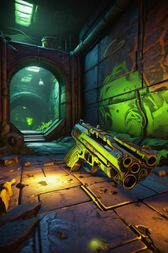 mining facility,penumbra,alien weapon,radioactive leak,vault,laser guns,gunsmith,chamber,laser sword,yellow machinery,collected game assets,multi-tool,yellow python,metal rust,neon ghosts,argus,frog background,development concept,yellow light,research station,Art,Artistic Painting,Artistic Painting 20
