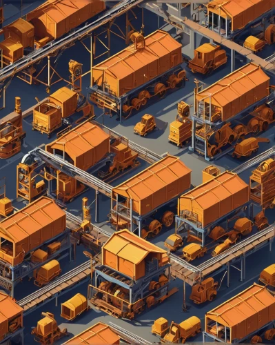 factories,cargo port,industrial area,container terminal,mining facility,cargo containers,industrial plant,ship yard,refinery,industrial landscape,isometric,inland port,scrap yard,container port,gold mining,industries,steel mill,salvage yard,shipyard,docks,Illustration,Retro,Retro 21