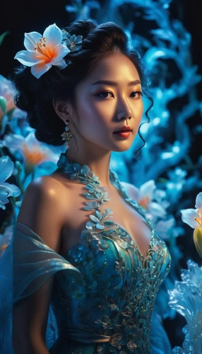 blue rose,underwater background,water lotus,jasmine blue,miss vietnam,blue enchantress,teal blue asia,the sea maid,ornamental fish,under the sea,mermaid background,oriental princess,water nymph,flower of water-lily,blue peacock,fairy peacock,water rose,waterlily,phuquy,vietnamese woman,Photography,General,Fantasy