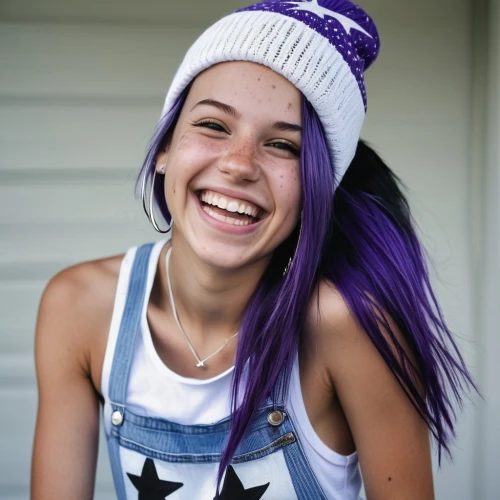beanie,a girl's smile,white with purple,killer smile,lycia,white purple,bandana,purple-white,purple,purple skin,the purple-and-white,lilac,purple background,smile,smiling,purple blue,girl wearing hat,grin,smiley,purple wallpaper,Photography,General,Realistic