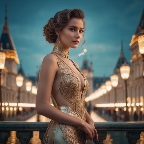 evening dress,elegant,romantic portrait,girl in a long dress,girl in a historic way,victorian lady,ball gown,elegance,vintage dress,cinderella,golden crown,the crown,enchanting,city ​​portrait,venetia,vintage woman,portrait photographers,victorian style,lady of the night,mary-gold,Photography,General,Cinematic