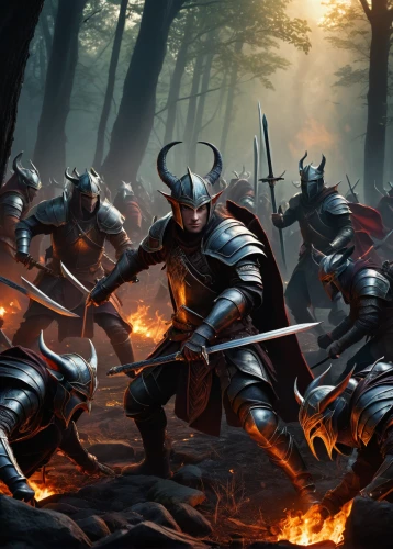 massively multiplayer online role-playing game,heroic fantasy,knight festival,game illustration,battle,fantasy art,germanic tribes,skirmish,sword fighting,swordsmen,medieval,wall,knight tent,middle ages,knights,vikings,smouldering torches,hunting scene,fantasy picture,game art,Art,Classical Oil Painting,Classical Oil Painting 11