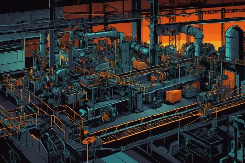 industrial plant,refinery,chemical plant,heavy water factory,industrial tubes,industrial,factories,power plant,combined heat and power plant,industry,industrial landscape,machinery,distillation,furnace,the boiler room,engine room,gas compressor,pipes,industries,thermal power plant,Illustration,American Style,American Style 09