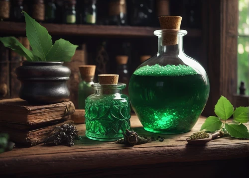 potions,apothecary,crème de menthe,potion,naturopathy,homeopathically,chlorophyll,plant oil,natural oil,bottles of essential oils,medicinal herbs,green bubbles,aromatic herbs,natural perfume,poison bottle,creating perfume,essential oil,ayurveda,herbal medicine,absinthe,Conceptual Art,Fantasy,Fantasy 32