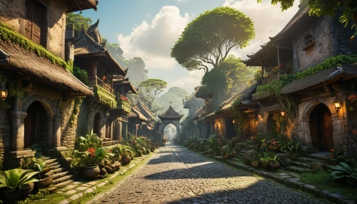 knight village,medieval street,fantasy landscape,merida,pathway,ancient city,medieval town,the mystical path,3d fantasy,hobbiton,druid grove,mountain settlement,aurora village,alpine village,cobblestone,kadala,wander,fairy village,the path,mountain village,Photography,General,Cinematic