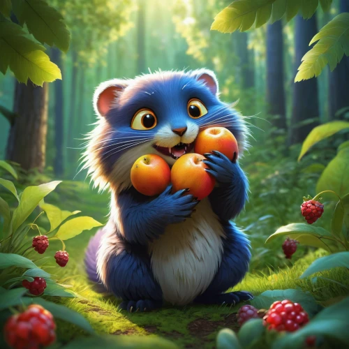 red panda,forest fruit,conker,fresh berries,raccoon,many berries,berries,north american raccoon,collecting nut fruit,cute cartoon image,cute cartoon character,hungry chipmunk,blueberries,wild berry,berry fruit,wild berries,little panda,mustelid,rocket raccoon,frutti di bosco,Illustration,Realistic Fantasy,Realistic Fantasy 26