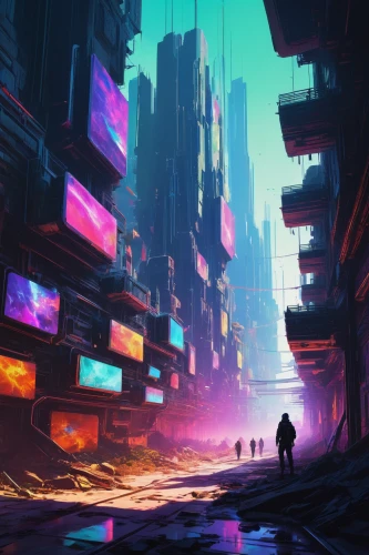 cyberpunk,futuristic landscape,dystopian,dystopia,scifi,futuristic,cityscape,colorful city,cyberspace,cyber,ultraviolet,vast,fantasy city,suburb,sci - fi,sci-fi,metropolis,vapor,virtual landscape,digital nomads,Conceptual Art,Oil color,Oil Color 03