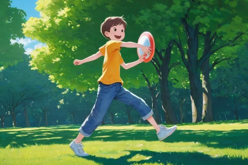 child in park,frisbee,flying disc,frisbee golf,walk in a park,soft tennis,running,playing outdoors,meadow play,anime cartoon,kite flyer,orienteering,children's background,skipping,disc golf,runner,frisbee games,free running,throwing leaves,run,Art,Classical Oil Painting,Classical Oil Painting 23