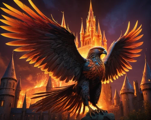 hogwarts,fawkes,gryphon,imperial eagle,griffon bruxellois,bird of prey,king of the ravens,phoenix,castle of the corvin,heroic fantasy,fantasy picture,bird bird-of-prey,harry potter,corvin,of prey eagle,corvus,birds of prey-night,griffin,corvidae,fantasy art,Art,Artistic Painting,Artistic Painting 05